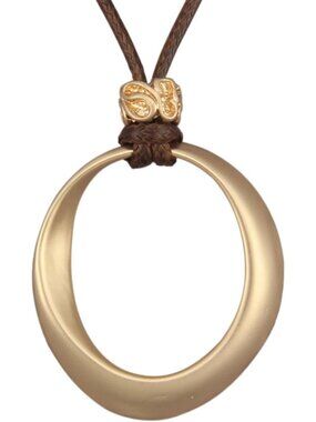 Women's Bohemian Smooth Matte Gold Oval Ring Charm Adjustable Cord Necklace